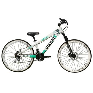 Bicicleta Aro 26 Vikingx Tuff 21v Alumínio Freeride DH Aro Vmaxx Branco Câmbios Shimano Freio Disco
