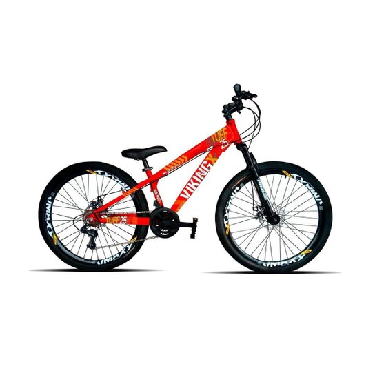 Bicicleta Aro 26 Vikingx Tuff 21v Câmbios Shimano + Freios Disco Hidráulicos Freeride DH Aros Vmaxx