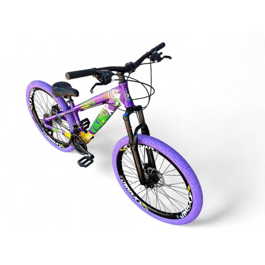Bicicleta Aro 26 Vikingx Tuff Freeride Câmbios Shimano 21v Aros Vmaxx DH Freio a Disco Pneu Flame