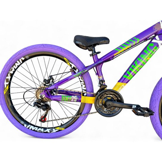 Bicicleta Aro 26 Vikingx Tuff Freeride Câmbios Shimano 21v Aros Vmaxx DH Freio a Disco Pneu Flame