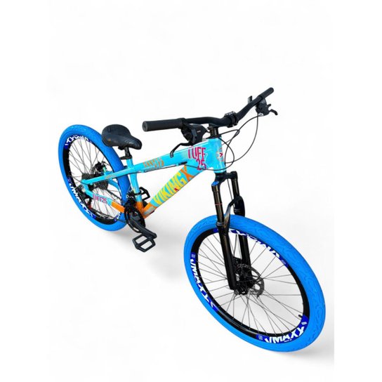 Bicicleta Aro 26 Vikingx Tuff Freeride Câmbios Shimano 21v Aros Vmaxx DH Freio a Disco Pneu Flame