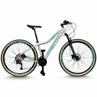 Bicicleta Aro 29 Cripto 24 Marchas Freio Disco c/Suspensão Pneu Bege