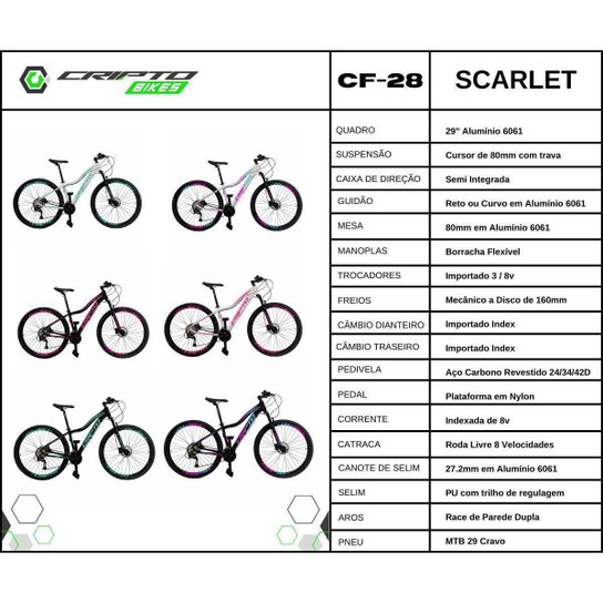 Bicicleta Aro 29 Cripto 24 Marchas Freio Disco c/Suspensão