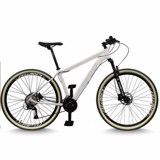 Bicicleta Aro 29 Cripto 24 Marchas Freios Disco e Suspensão Pneu Bege