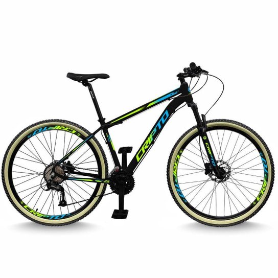 Bicicleta Aro 29 Cripto 24 Marchas Freios Disco e Suspensão Pneu Bege