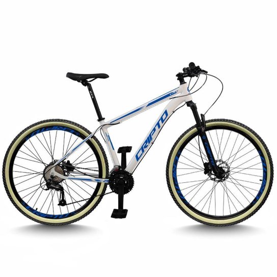 Bicicleta Aro 29 Cripto 24 Marchas Freios Disco e Suspensão Pneu Bege