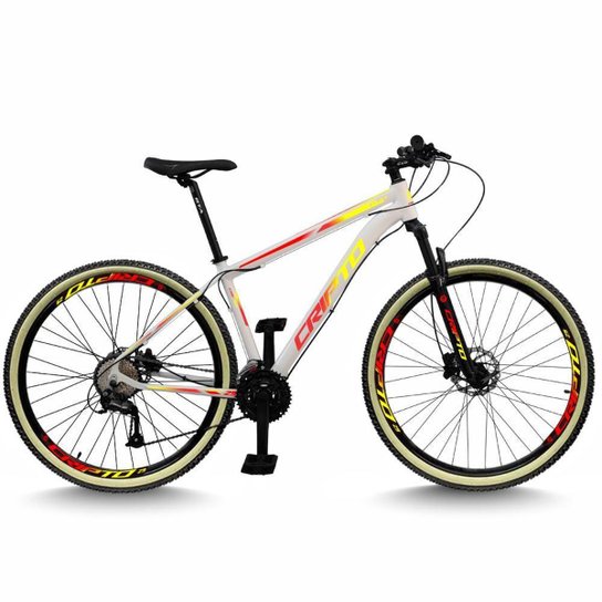 Bicicleta Aro 29 Cripto 24 Marchas Freios Disco e Suspensão Pneu Bege