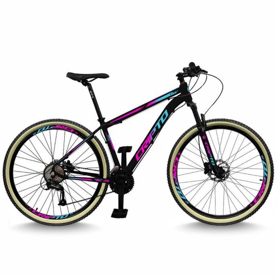 Bicicleta Aro 29 Cripto 24 Marchas Freios Disco e Suspensão Pneu Bege