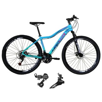 Bicicleta Aro 29 Feminina Absolute Hera Alumínio 21v Câmbios Shimano Freio a Disco Suspensão Diant.