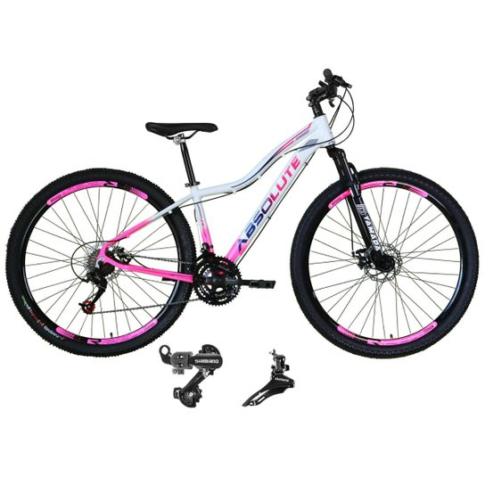 Bicicleta Aro 29 Feminina Absolute Hera Alumínio 21v Câmbios Shimano Freio a Disco Suspensão Diant.