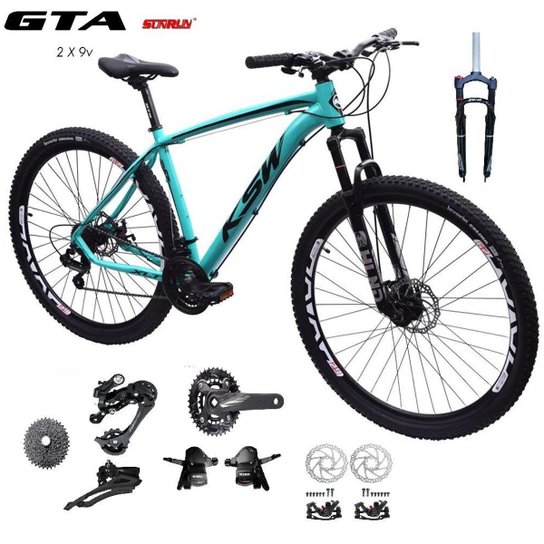 Bicicleta Aro 29 Ksw Xlt Kit 2x9 Gta Sunrun Freio Disco K7 11/36 Pedivela 24/38d Suspensão Trava