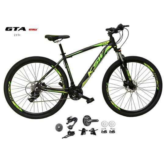 Bicicleta Aro 29 Ksw Xlt Kit 2x9 Gta Sunrun Freio Disco K7 11/36 Pedivela 24/38d Suspensão Trava