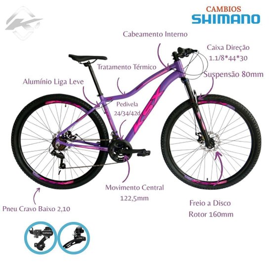 Bicicleta Aro 29 Ksx Feminino 24 Velocidades Cambios Shimanos
