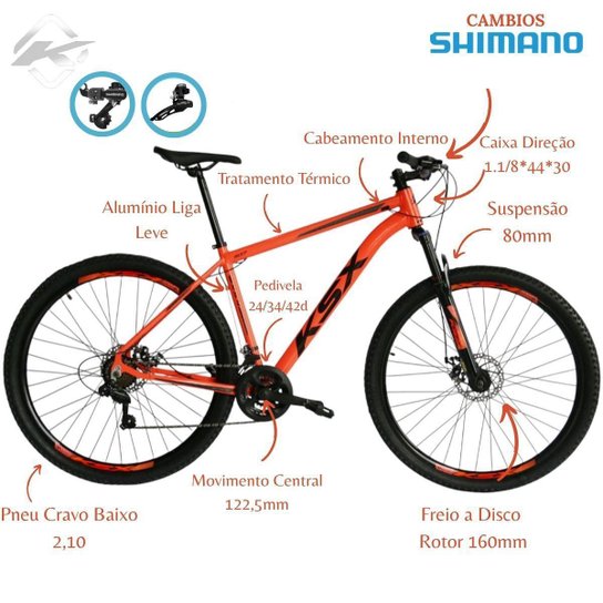 Bicicleta Aro 29 Ksx Freios á Disco Cambio Traseiro e Dianteiro Shimano 21v