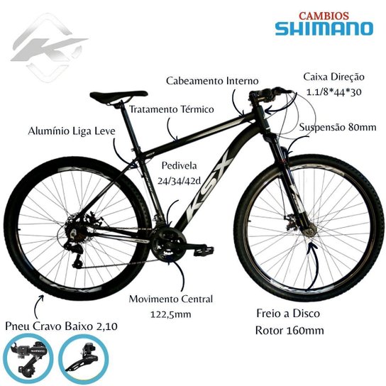 Bicicleta Aro 29 Ksx Freios á Disco Cambio Traseiro e Dianteiro Shimano 21v