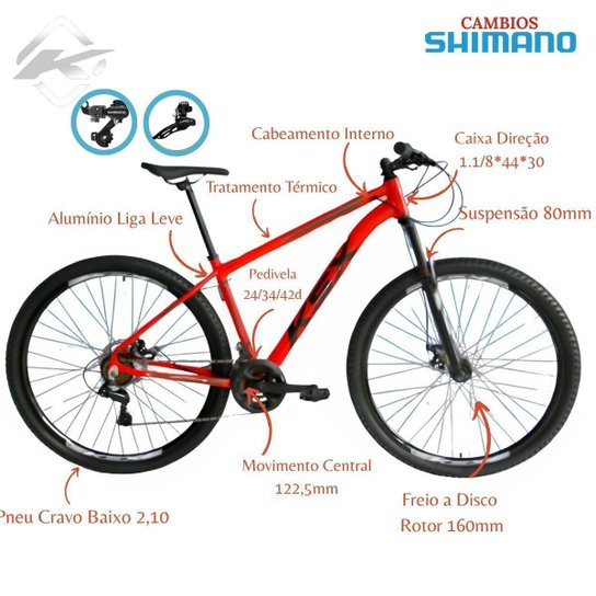 Bicicleta Aro 29 Ksx Freios á Disco Cambio Traseiro e Dianteiro Shimano 24v