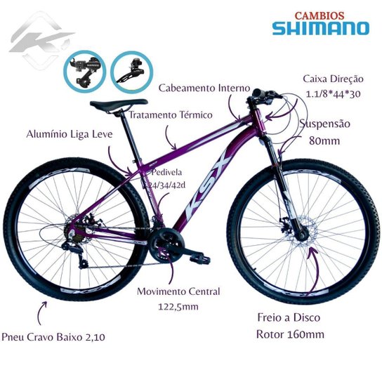 Bicicleta Aro 29 Ksx Freios á Disco Cambio Traseiro e Dianteiro Shimano 24v