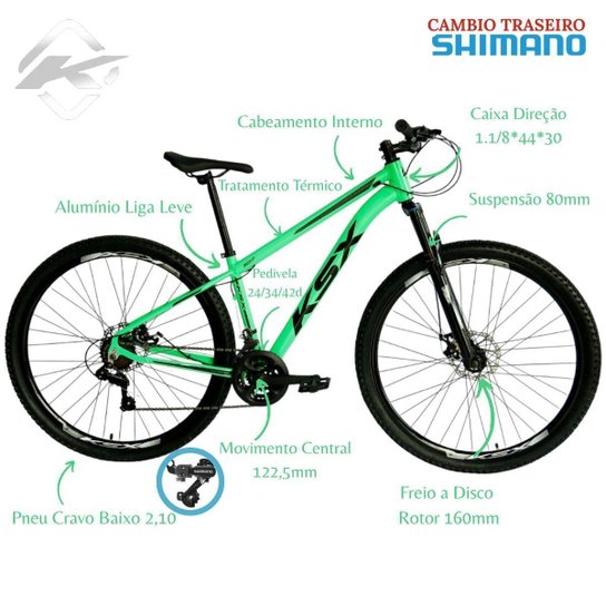 Bicicleta Aro 29 Ksx Freios á Disco Cambio Traseiro Shimano