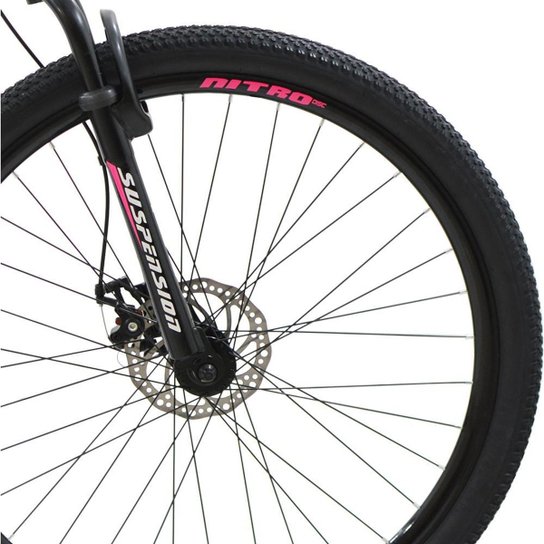 Bicicleta Aro 29 MTB Quadro 17" Freio a Disco Mecânico 21 velocidades Nitro Steel Preta/Rosa