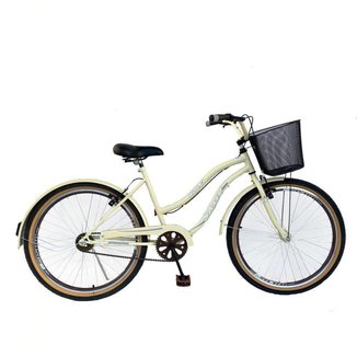 Bicicleta Beach Aro 26 Feminina Retro Rodas Aero Rolamentos Revisada e Lubrificada Com Cestinha