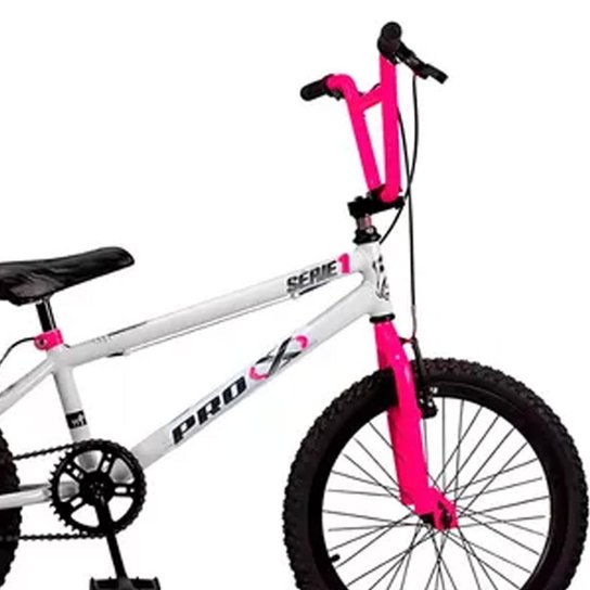Bicicleta BMX Infantil aro 20 Pro-X Série 1 Branco Rosa