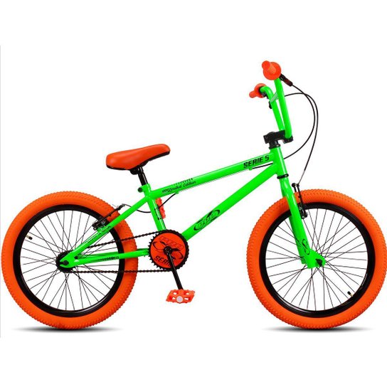 Bicicleta BMX Infantil aro 20 Pro-X Série 5 Verde Pneu Laranja