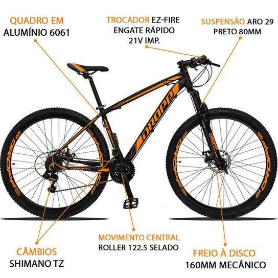 Bicicleta Dropp Z3 Aro 29 Câmbios Shimano 21 Marchas Freio a Disco Mecânico com Suspensão
