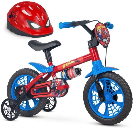 Bicicleta Infantil Aro 12 Nathor Homem Aranha Capacete Masculina