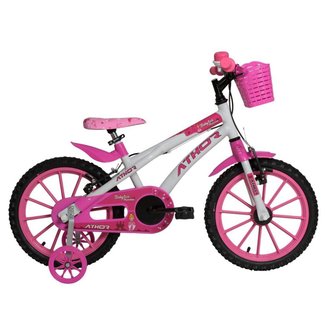 Bicicleta Infantil Aro 16 Athor Baby Lux Princess Feminina Branco Rosa