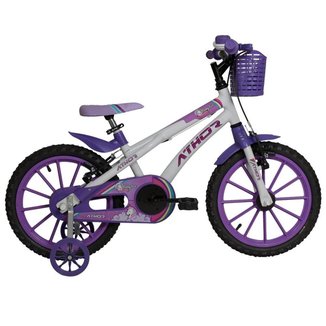Bicicleta Infantil Aro 16 Athor Baby Lux Unicórnio Feminina Branco Roxo