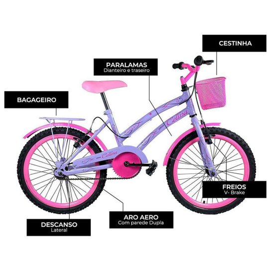Bicicleta Infantil Aro 20" Colli Celina Azul Celeste com Cestinha Freio V-Brake