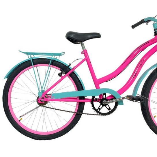 Bicicleta Infantil Aro 24 Cesta Feminina Azul / Rosa Neon