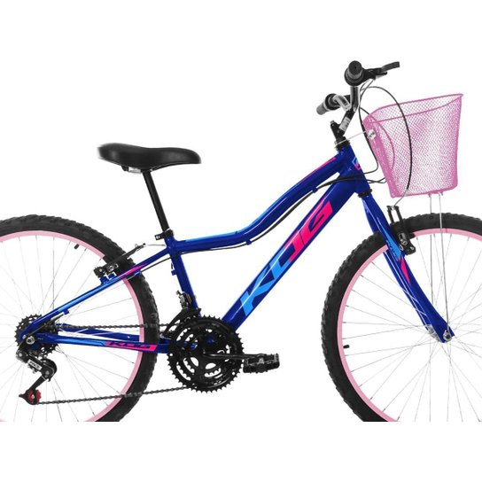 Bicicleta Infantil Feminina Aro 24 KOG Alumínio 18V Cestinha