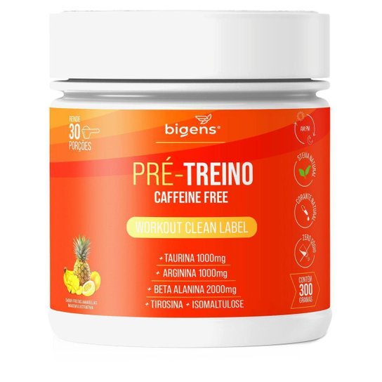Bigens Pré-Treino Caffeine Free 300G Frutas Amarelas