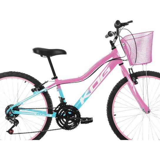 Bike Infantil Feminina Aro 24 KOG Alumínio 18V Cestinha