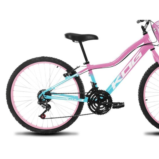 Bike Infantil Feminina Aro 24 KOG Alumínio 18V Cestinha