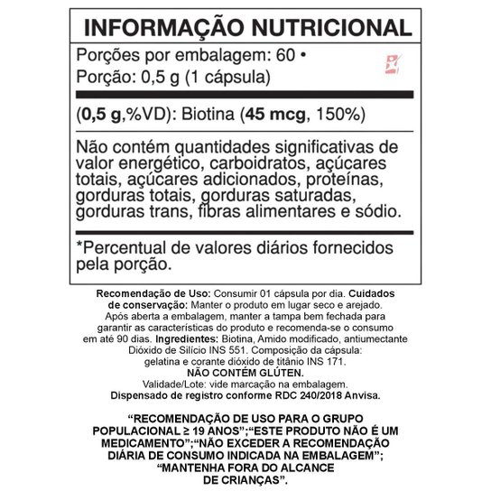 BIOTINA 45MCG 150% DA IDR 1 CÁPSULA AO DIA 60 CÁPSULAS – VIDEIRA7