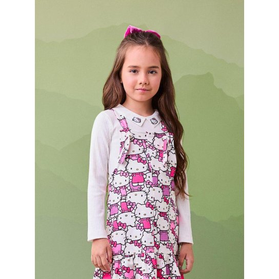 Blusa Canelada Manga Com Gola Hello Kitty Momi