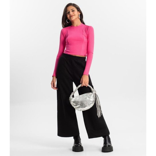 Blusa Cropped Juvenil Feminina Gola Alta Minty Rosa