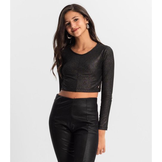 Blusa Cropped Juvenil Manga Longa Minty