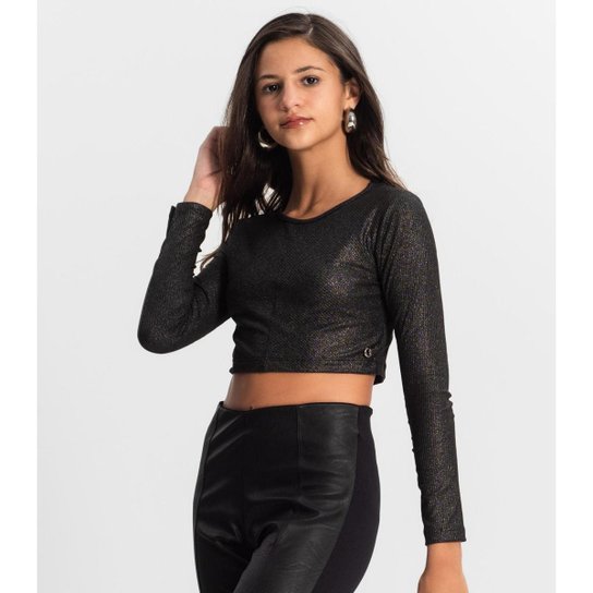 Blusa Cropped Juvenil Manga Longa Minty