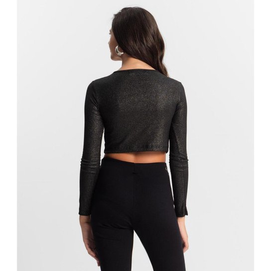 Blusa Cropped Juvenil Manga Longa Minty