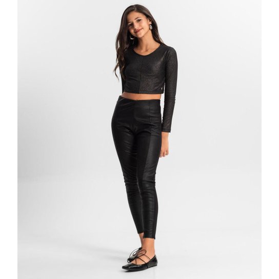 Blusa Cropped Juvenil Manga Longa Minty