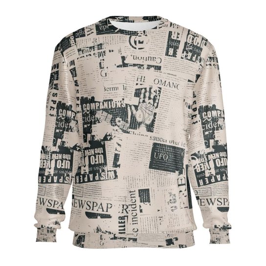 Blusa de Frio w2 Store Estampa Jornal Moletom Flanelado Algodão