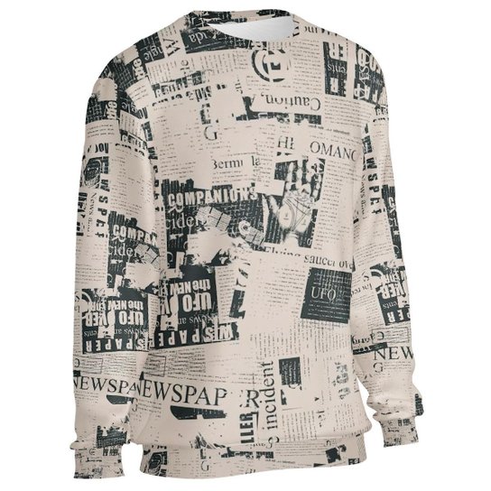 Blusa de Frio w2 Store Estampa Jornal Moletom Flanelado Algodão