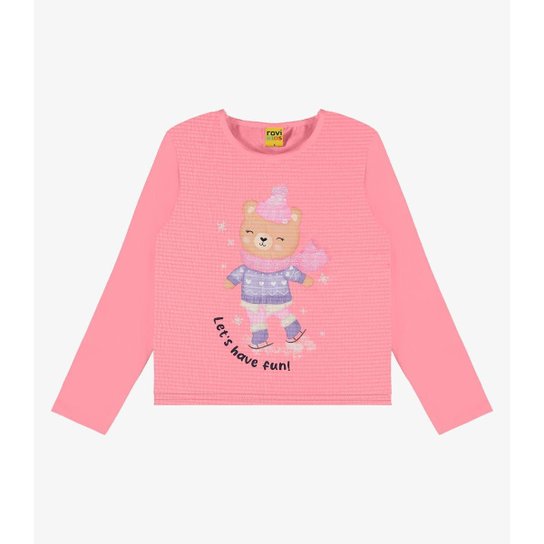 Blusa Infantil Manga Longa Ursinho Rovi Kids Rosa