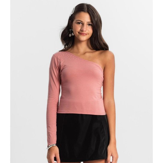 Blusa Juvenil Feminina Um Ombro Só Minty Rosa