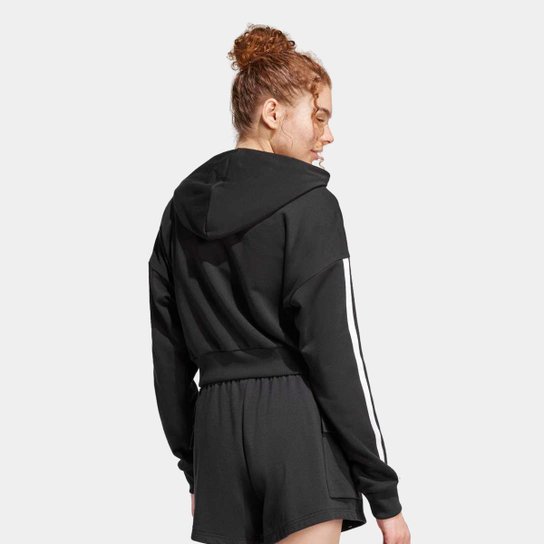 Blusa Moletom Cropped Adidas 3 Listras Com Capuz Feminina