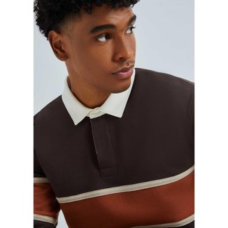 Blusão Masculino Gola Polo Com Recortes Em Moletom Peluciado - Marrom XXG