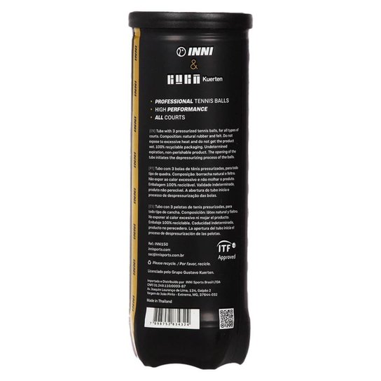 Bola de Tênis Inni Guga Kuerten Pack com 03 Tubos